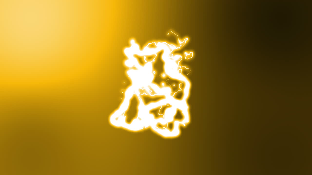 오렌지색 배경에서 움직이는 활기찬 전기 전류의 빛나는  ⁇ 색과 노란색  ⁇ 어리