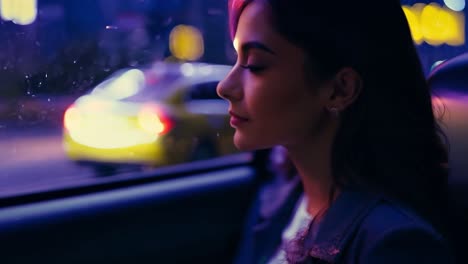 mujer en un coche por la noche