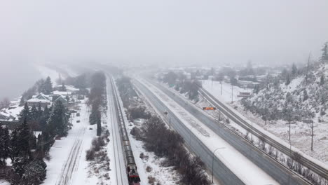 elevated view of snowy highway in kamloops