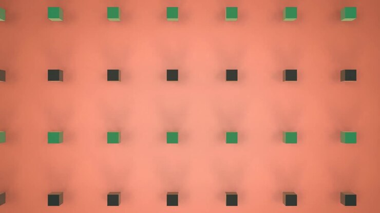 Moving 3D cubes on salmon pink background