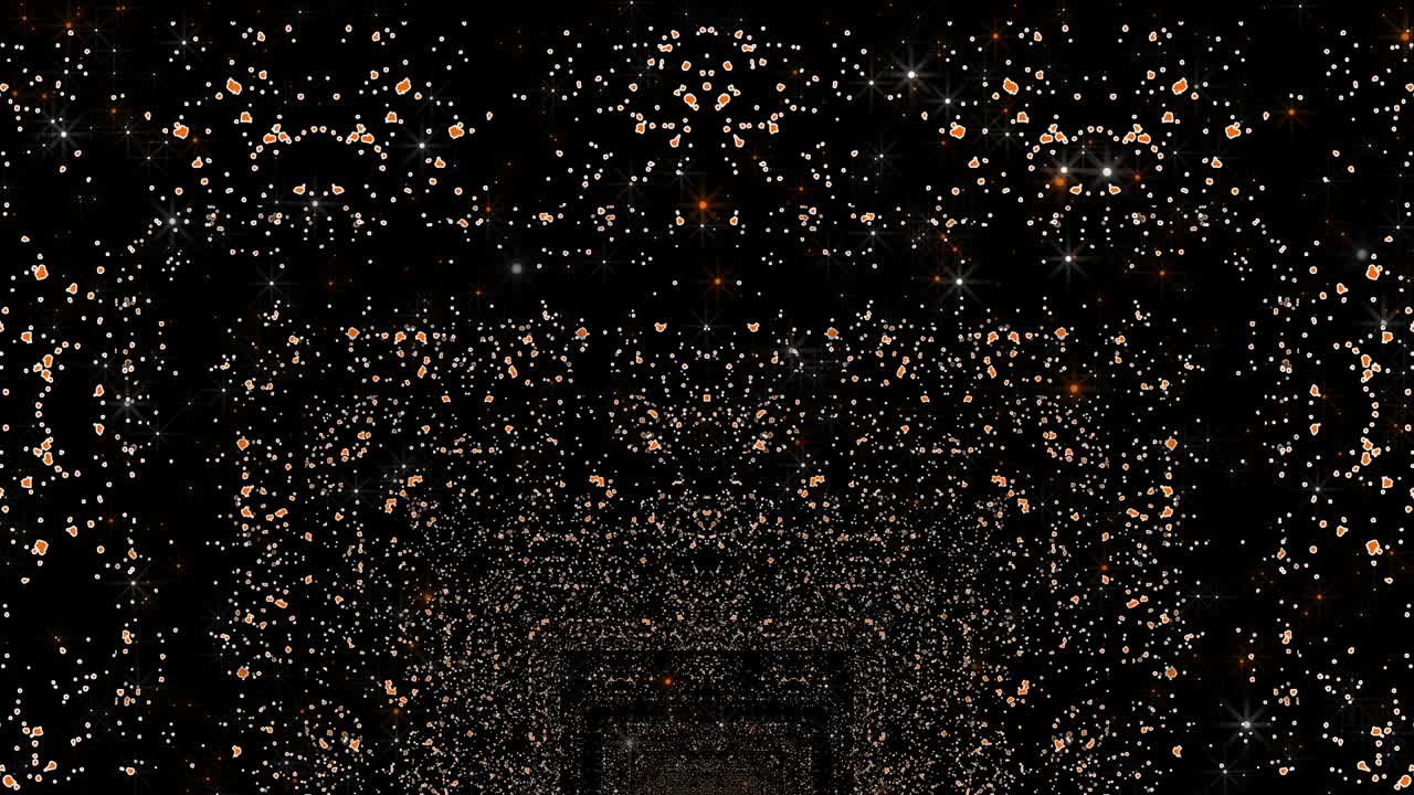 Abstract waves from particles. Movement through the tunnel from the arches. Cyber animated graphics 4K.