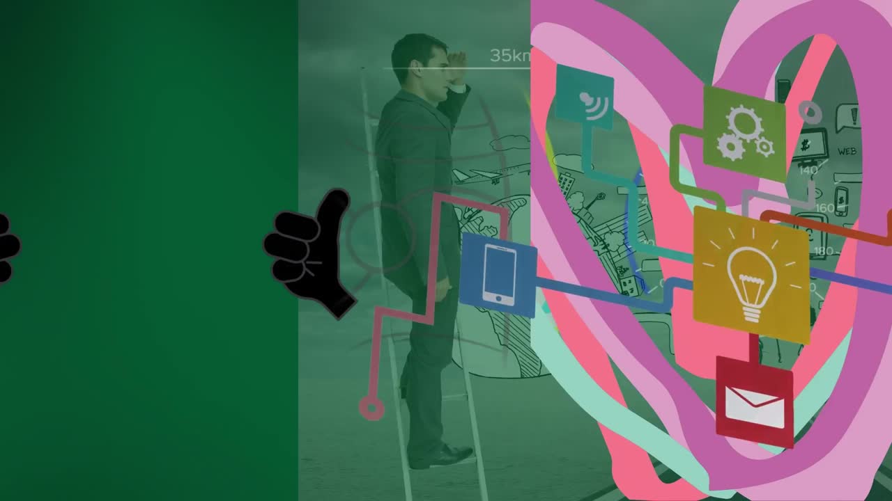 animación del procesamiento de datos sobre corazones rosados.