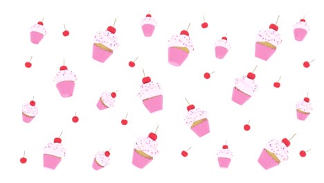 3d render cupcakes and cherries animation