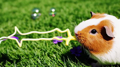 guinea pig playing with bubbles
