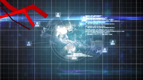 red graphs moving against web of connections over globe
