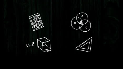 animación de iconos de ciencia y educación sobre un fondo negro