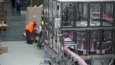 bottle filling and packaging production line in a factory