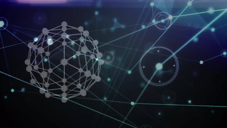 Animation of network of connections over dark background