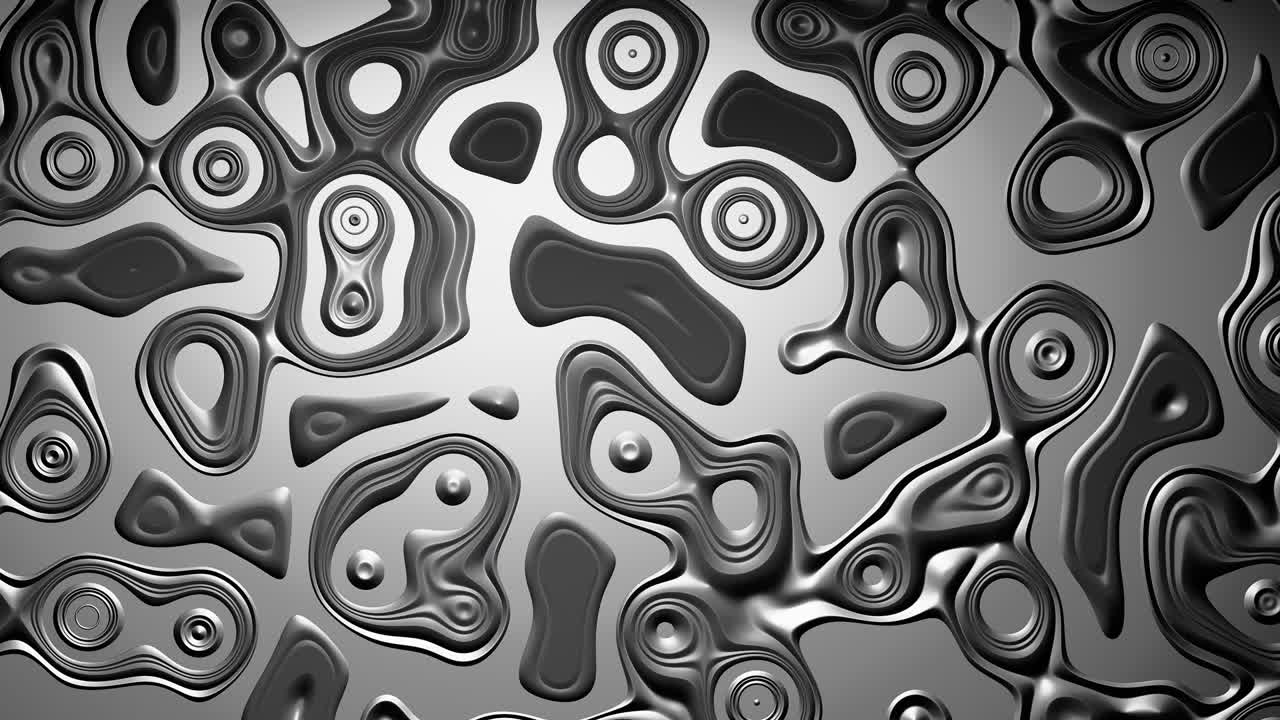Abstract silver futuristic 3D Illustration surface morphing pattern, 4K digital chrome wall moving in loop. Abstract digital motion graphics futuristic surface of black and white minimal texture .