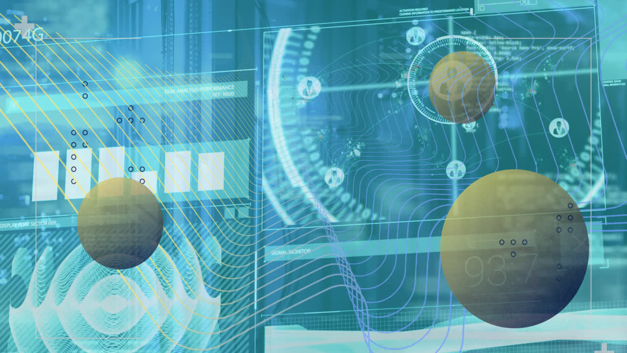 animación de escaneo de alcance y procesamiento de datos sobre mujeres que hacen ejercicio en el gimnasio