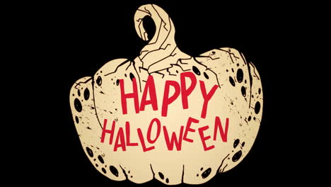 animación de texto feliz de halloween sobre calabaza ilustrada sobre fondo negro