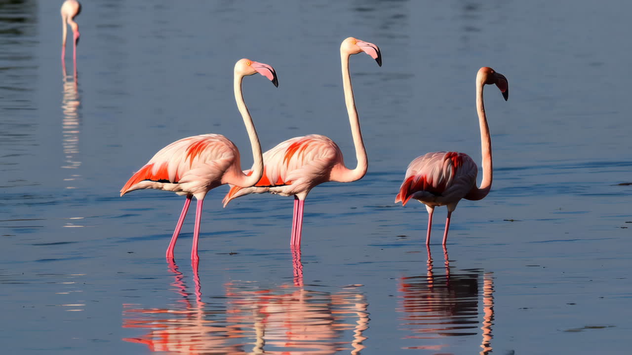 Pink Flamingos in a Lake