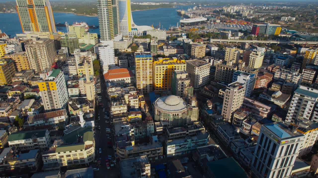 Aerial View of a Coastal City in Africa