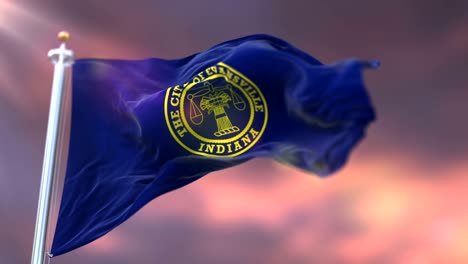 bandera de evansville al atardecer, ciudad de indiana en los estados unidos de américa - bucle