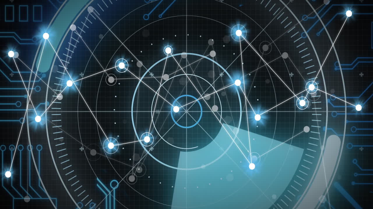 검은 바탕에 연결 네트워크와 함께 데이터 처리의 애니메이션