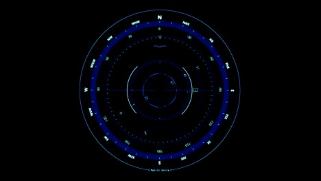 compass head-up displays movement seamless loop with north and south indicator on black background, concept of technology