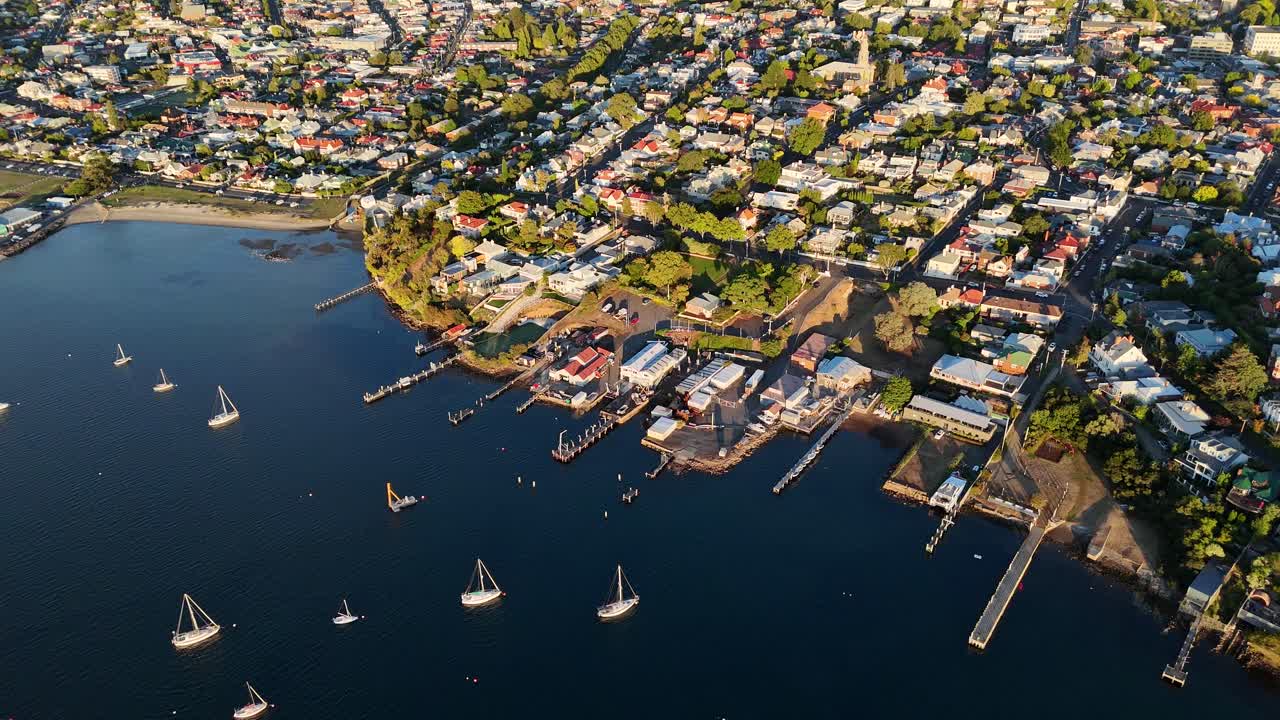 Beautiful high altitude panoramic view of Hobart City and the Derwent River in Tasmania, Australia.