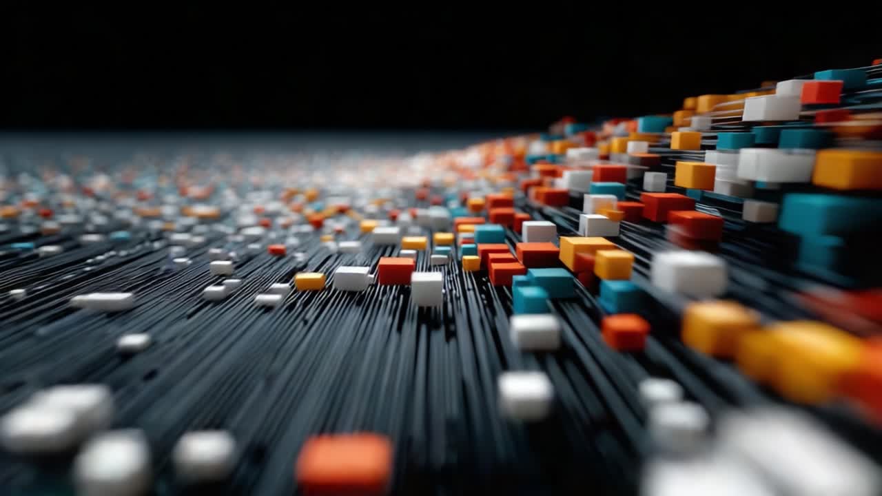 A Dynamic Visual Representation of Colorful Cubes Arranged on an Abstract Background, Illustrating Movement and Depth with a Standout Composition that Captivates the Eye