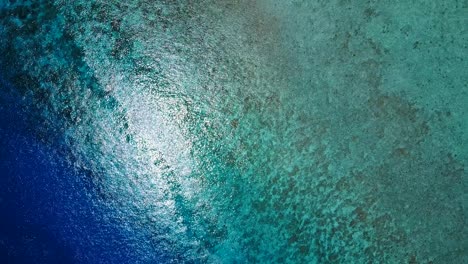 top down view of gorgeous tahitian reef shallows meeting deep blue sea