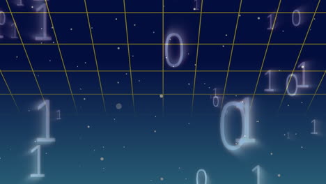Animation of binary code floating over blue digital space