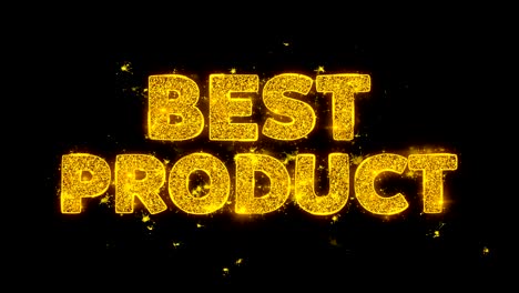 best product text sparks particles on black background.