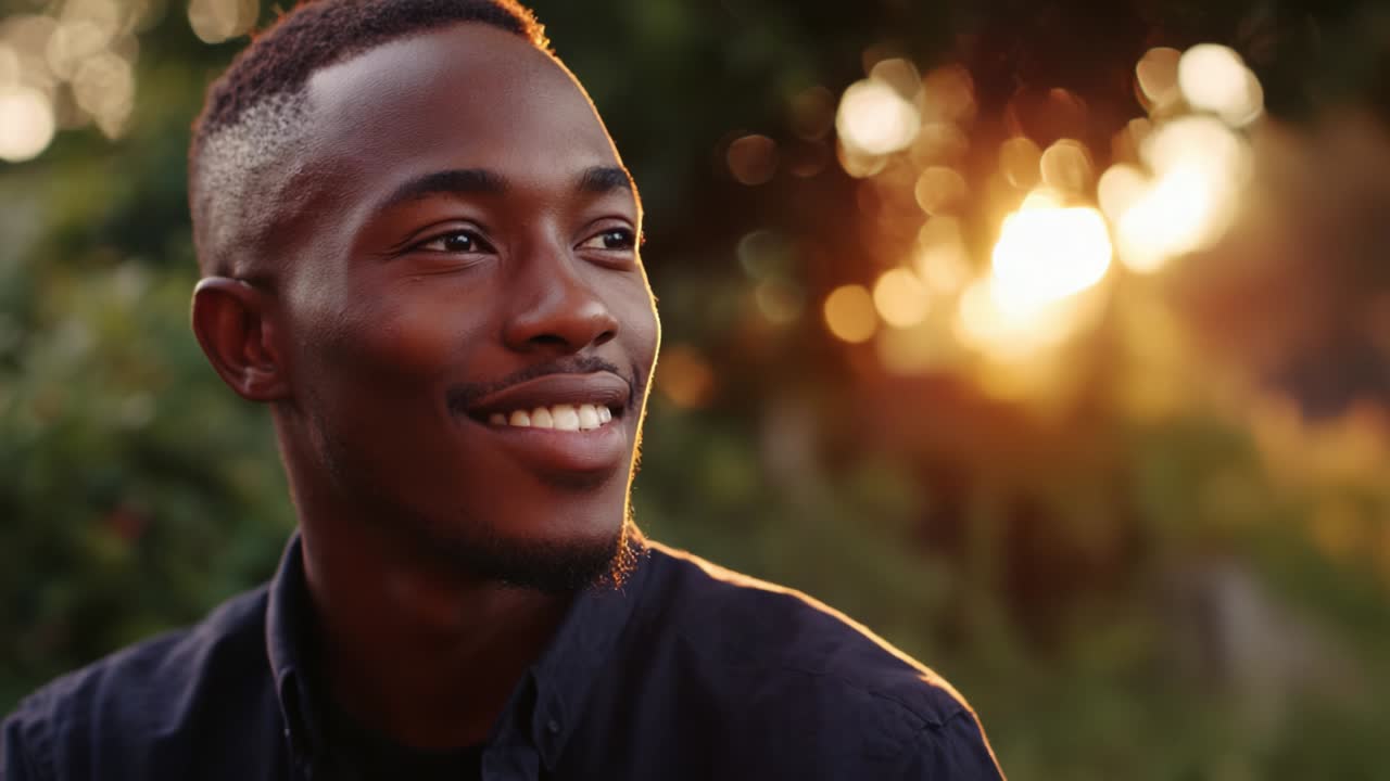 Captivating Portrait of a Thoughtful Young Man Illuminated by the Warm Glow of Sunset, Exuding a Sense of Serenity and Joy Amidst Nature's Vibrant Backdrop, Perfectly Captured in Two Dynamic Frames
