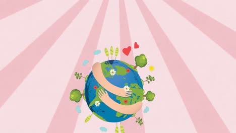 animation of hands holding globe on pink background