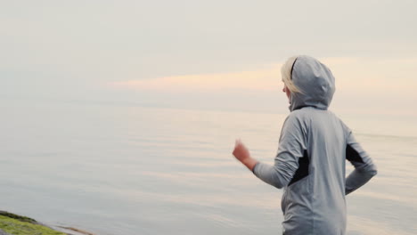 woman jogging on cold day