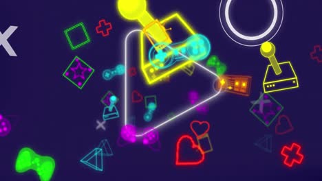 Animation-Von-Gaming-Symbolen-über-Neonpfeil