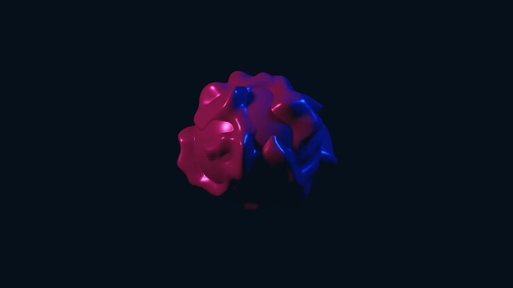 Abstract 3d object in neon colors moving and transforming on a dark background. Simple morphing motion graphic animated shape