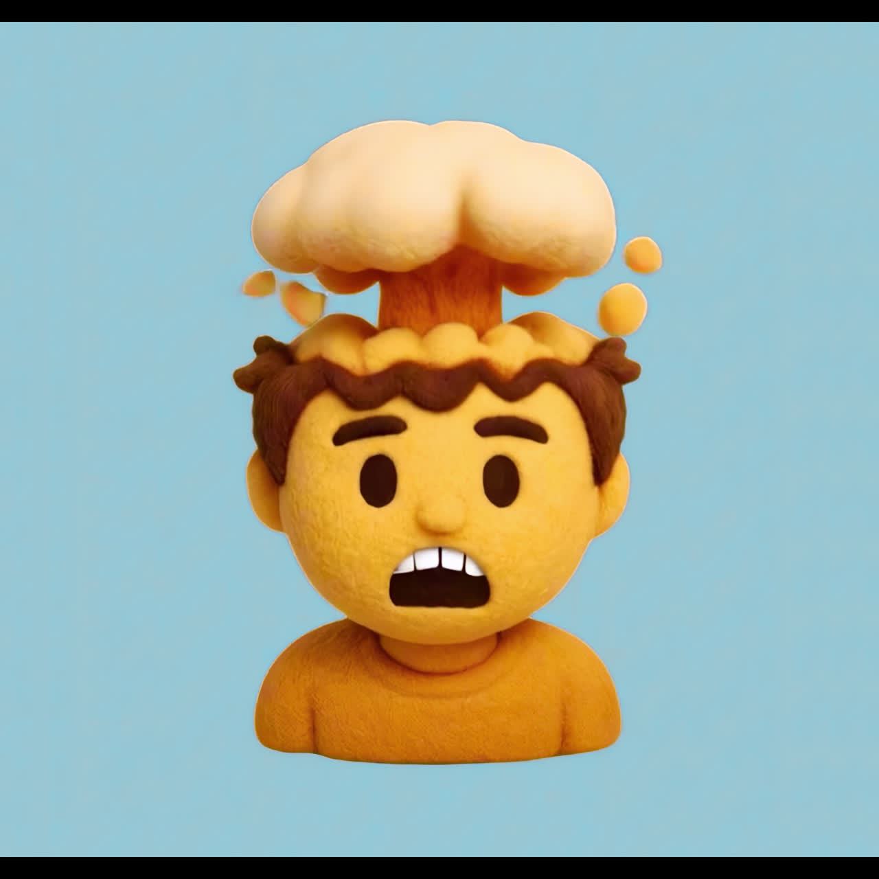 Animazione artistica dell'emoji "testa che esplode" come asset isolato, video 4K trasparente, canale alfa, ProRes 4444.