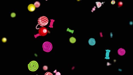 vibrant candies falling against a black background