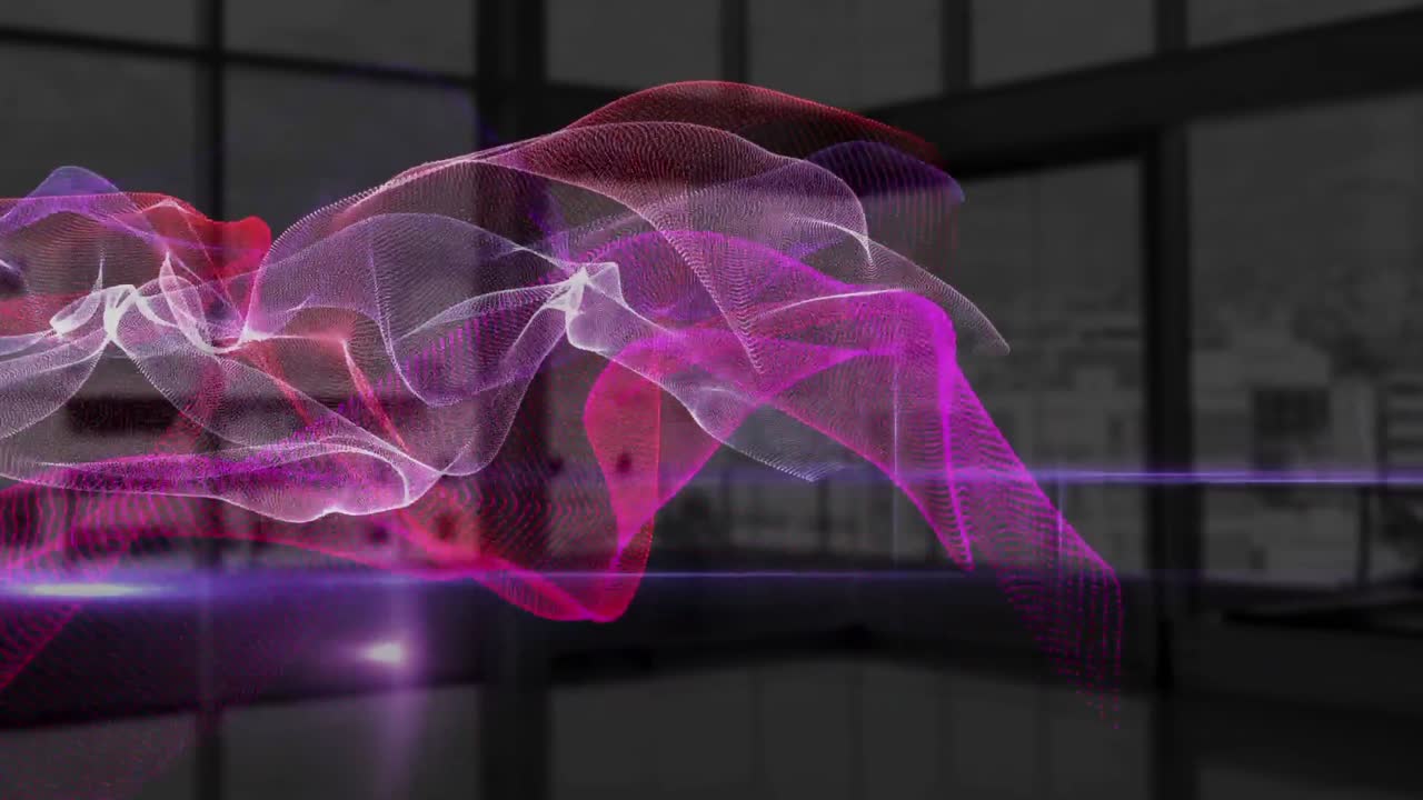 animación del procesamiento de datos y elementos púrpuras en movimiento