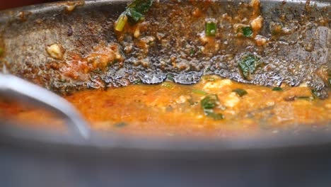 closeup of indian curry cooking in a pan