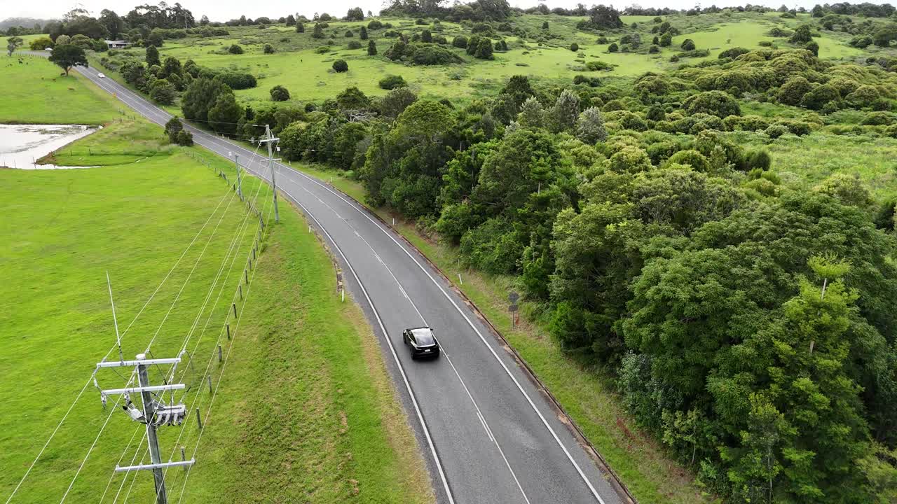 초록 을 가로질러 가는 시골 도로