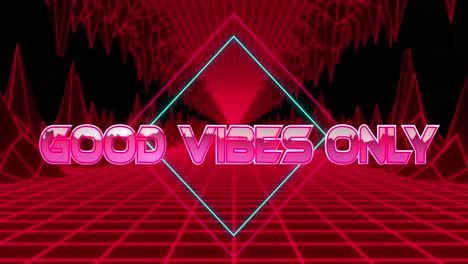 animation of good vibes only text with shapes over black backround