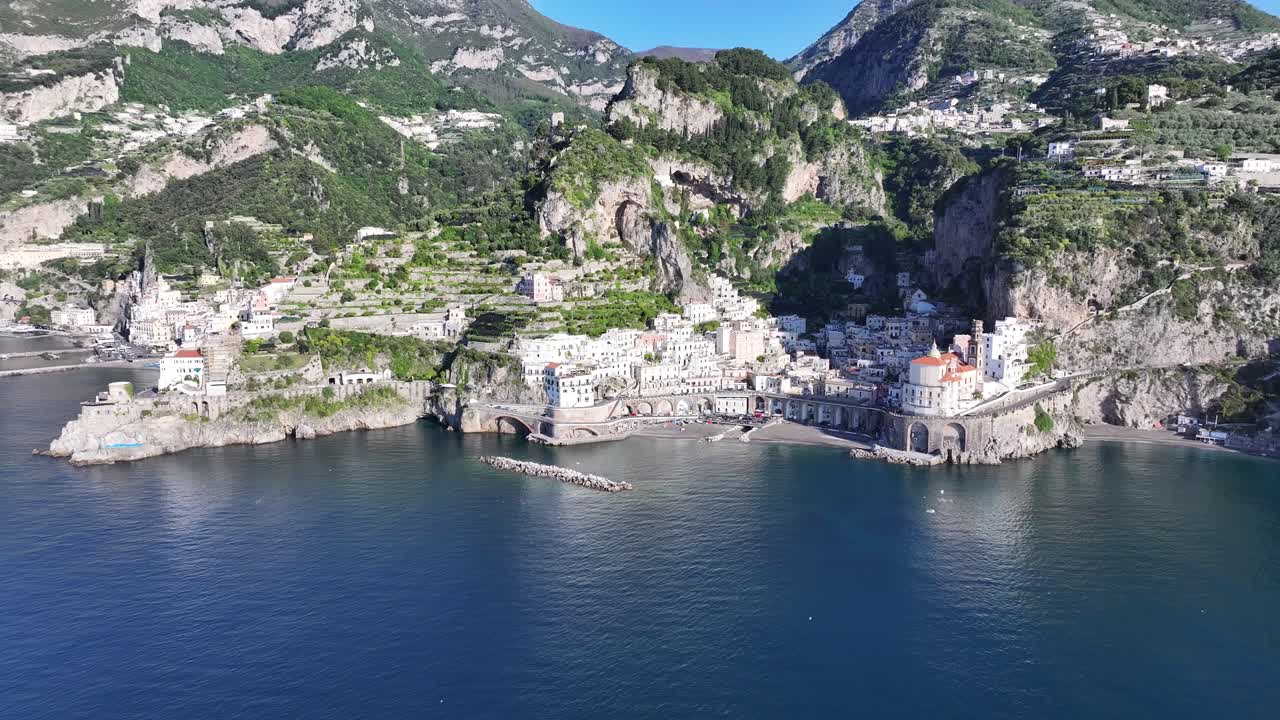 Amalfi Coast At Amalfi In Salerno Italy. Beach Landscape. Tourism Landmark. Amalfi Coast At Salerno Italy. Gulf Of Salerno Skyline. Coastal Cityscape. Amalfi Coast Skyline. Paradise Beach.