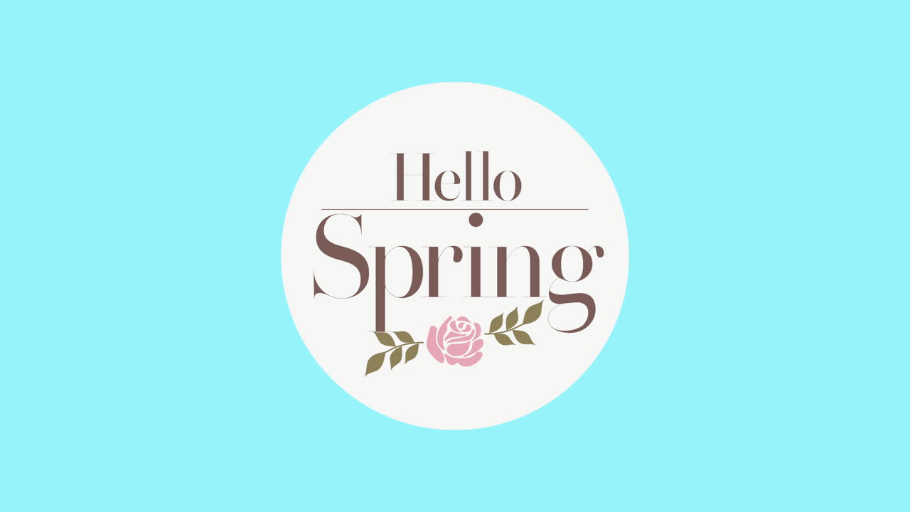 Hello Spring with roses spring flowers on blue gradient