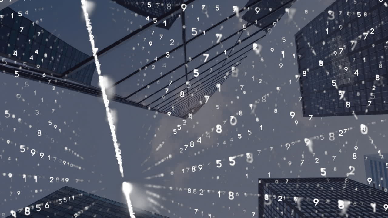 도시 풍경 위의 바이너리 코딩의 애니메이션
