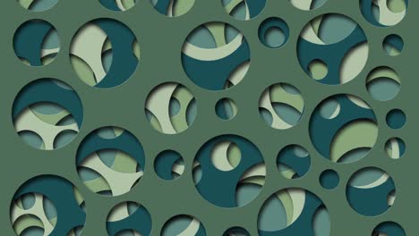 3d realistic paper or plastic background. round cut holes in green layers. simple motion graphic animation concept