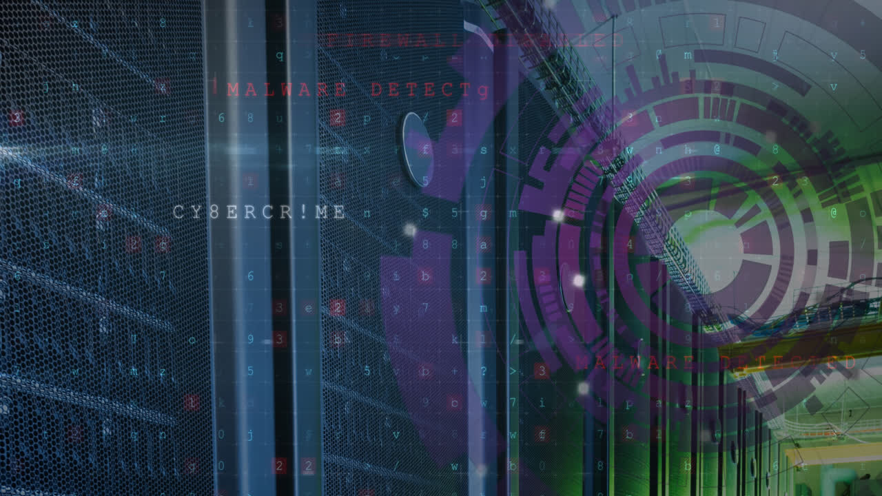 Animation of data processing and scope scanning over server room