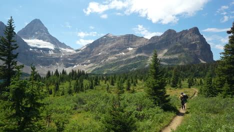 woman with backpack walking alone on hiking trail in breathtaking north american landscape