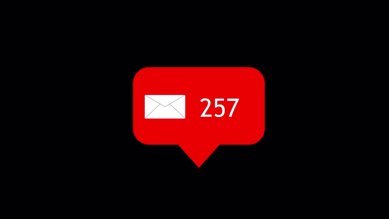 Icona di notifica rossa animata con contatore di messaggi in rapido aumento