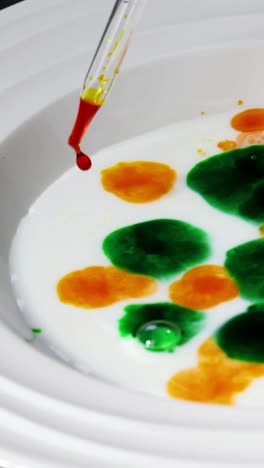los colores vibrantes reaccionan en la leche con una pipeta