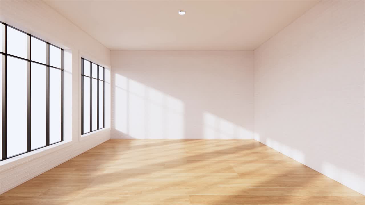 하 벽돌 벽과 목조 바닥의 오두막 방의 청소실과 장식. - 3d 렌더링