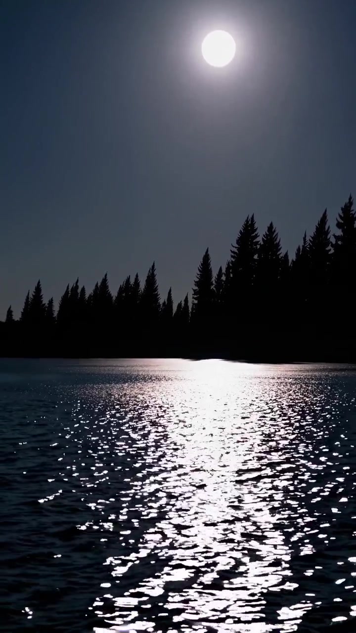 Luna piena che si riflette sulla superficie calma del lago di notte