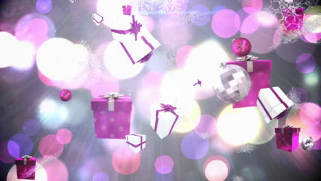 seamless christmas decorations falling in pink and silver