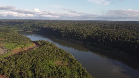 iguazu river flowing in amazon basin at border between brazil and argentina