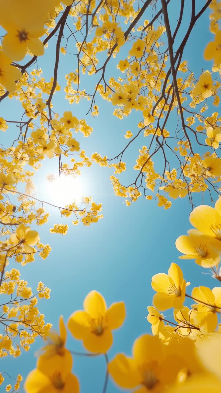 Fiori gialli vivaci che sbocciano contro un cielo azzurro brillante