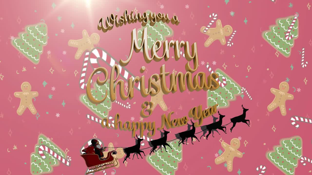 크리스마스 축하 문자 애니메이션 산타클로스 매와 크리스마스 패턴